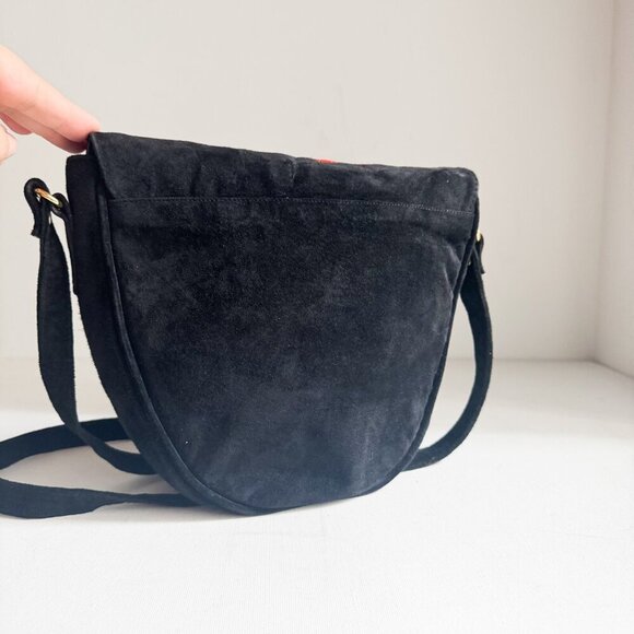 Vintage J. Renee Black Suede Shoe Embroidered Oval Crossbody Bag - Picture 12 of 12